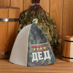 Шапка для бани с принтом "Главнокомандующий ДЕД" войлок