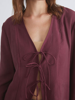 V Yaka Modal Kar???ml? Ba?lamal? Bluz