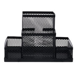 Подставка для канцелярских мелочей 4 отделения, чёрная, сетка