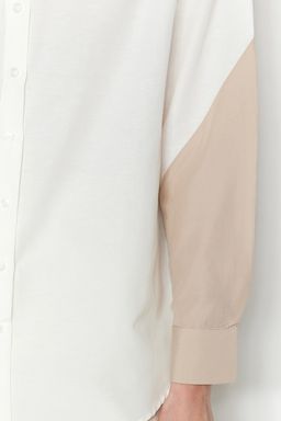 TRENDYOLMILLA Ekru Renk Bloklu Boyfriend Genis Kal?p Dokuma Gomlek TWOSS23GO00393  фото 9