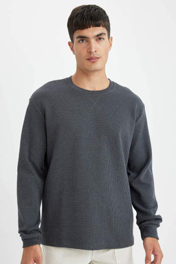 Regular Fit Bisiklet Yaka Waffle Uzun Kollu Tisort - Defacto фото 2