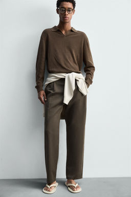 COTTON/LINEN PLEATED TROUSERS - Zara фото 6