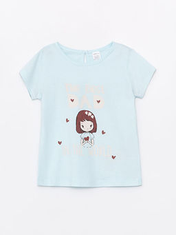 Bisiklet Yaka Bask?l? K?sa Kollu K?z Bebek Ti??rt