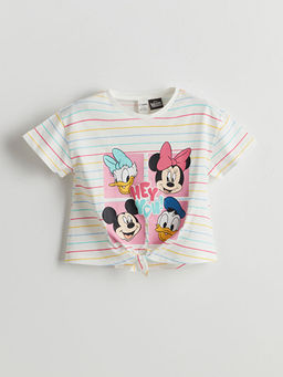 Bisiklet Yaka Minnie Mouse Bask?l? K?z ?ocuk Ti??rt