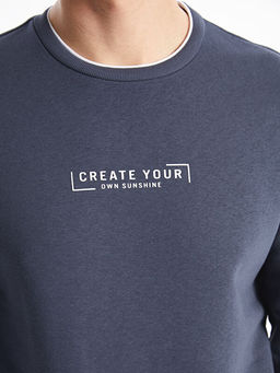 Bisiklet Yaka Bask?l? Erkek Kal?n Sweatshirt