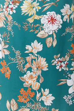 Yesil Cicekli Bask?l? Parlak Yuzeyli Kay?k Kaya Vucuda Oturan Esnek Orme Kalem Elbise TWOSS24EL00528