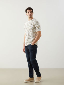 Bisiklet Yaka K?sa Kollu Desenli Penye Erkek Ti??rt