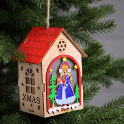 Ёлочная игрушка Домик со Снегурочкой, 14.5х11х8.5 см, 1 LED, от батареек, свечение тёплое белое - Luazon lighting фото 3