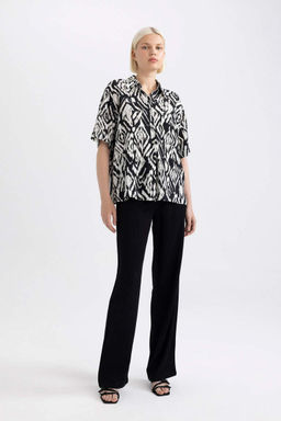 Широкие брюки прямого кроя с карманами и высокой талией из смесового льна - Defacto фото 3