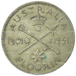 1 флорин (2 шиллинга) 1951 года Австралия  50 лет Федерации