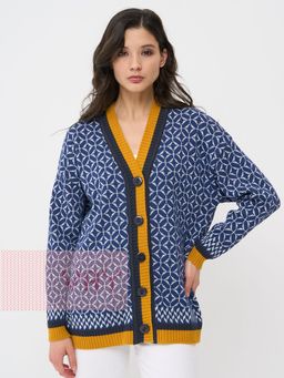 Кардиган женский 5232-1730. 30822/118/239/8200048 индиго/молоко/медовый/т.джинс