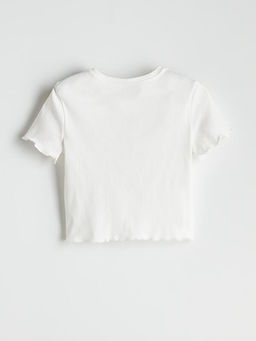 Bisiklet Yaka Bask?l? K?z ?ocuk Ti??rt