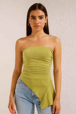 Trendyolmilla Ekru Straplez Buzgu/Drape Detayl? Asimetrik Orme Bluz TWOSS25BZ00570 фото 8