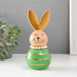 Фигурка керамика Зайка-неваляшка с полосками, бежево-зелёный, 8.5?8.5?20 см