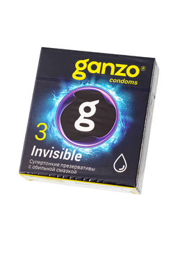 Презервативы Ganzo, Invisible, супер тонкие, латекс,18 см, 5,2 см, 3 шт.