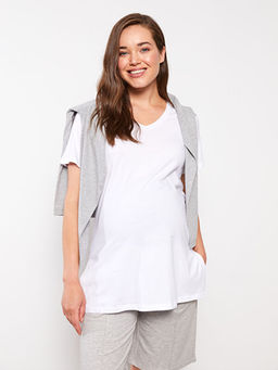 V Yaka D?z K?sa Kollu Pamuklu Hamile Ti??rt