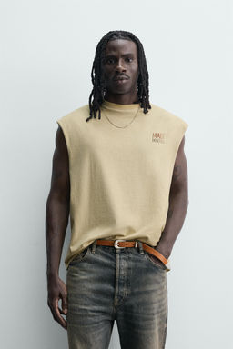 CAMISETA TANK RELAXED FIT ESTAMPADO / Crudo