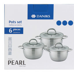 Набор посуды нерж. сталь, 6 предметов, кастрюли 1.9, 2.7, 3.7 л, индукция, Daniks, Перл, GS-01205-6  фото 5