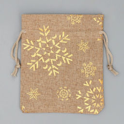 Цена за 5 шт. Мешочек подарочный холща «Золотые снежинки», тиснение, 10 х 12 см +/- 1.5 см