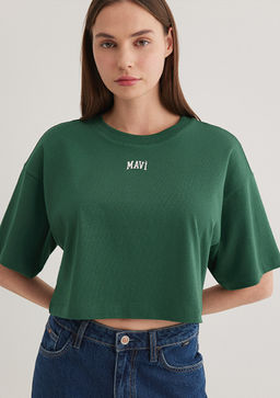 Mavi Logo Bask?l? Yesil Crop Tisort  фото 2
