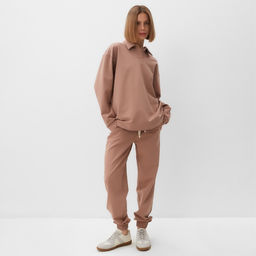 Костюм спортивный женский: джемпер, брюки, MINAKU: Casual Collection, размер 46, бежевый