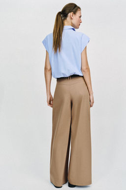 PANTAL?N ANCHO CINTUR?N / Tostado - Zara фото 3