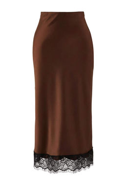 Kahverengi Dantel Detayl? Midi Boy Saten Etek TWOAW26ET00169