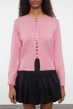 Pembe Basic Dugmeli Ceket Gorunumlu Triko H?rka TWOAW25HI00164
