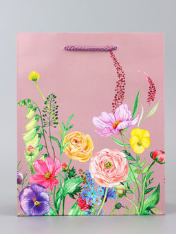 Цена за 2 шт. Пакет подарочный ламинированный вертикальный Цветочный узор, 18?22.3?10 см