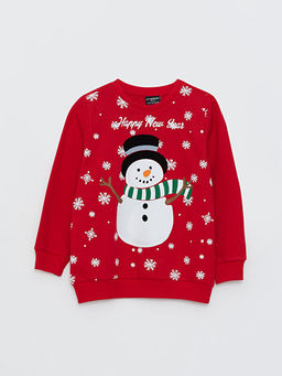 Bisiklet Yaka Y?lba?? Temal? Uzun Kollu Erkek ?ocuk Sweatshirt