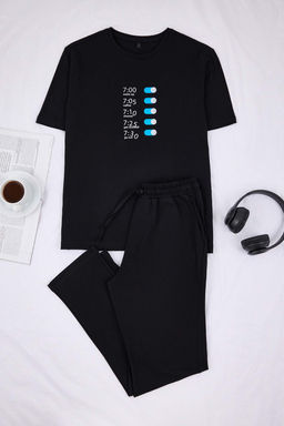 Siyah Regular Bask?l? Orme Pijama Tak?m? TMNSS26PT00001