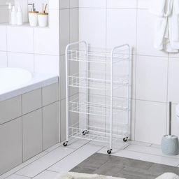 Этажерка напольная 4-х секционная Доляна, на колёсах, 31×34×77 см, белая