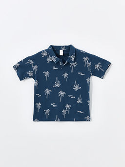 Polo Yaka K?sa Kollu Bask?l? Erkek Bebek Ti??rt