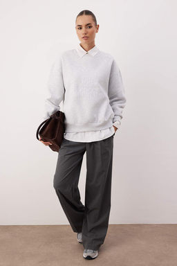 Kar Melanj Kal?n Ici Polarl? Slogan Nak?sl? Oversize Bisiklet Yaka Orme Sweatshirt TWOAW26SW00078