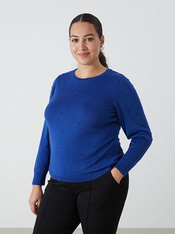 Bisiklet Yaka Kendinden Desenli Uzun Kollu Kad?n Triko Kazak