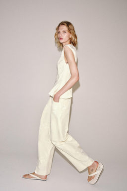 PANTAL?N BARREL JACQUARD ZW COLLECTION / Crudo / Beige - Zara фото 3