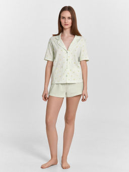 Рубашка женская салатовая в полоску лимоны на мятной полоске 502524