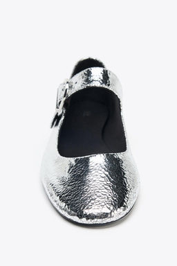 METALLIC LEATHER-EFFECT BALLERINAS - Zara фото 5
