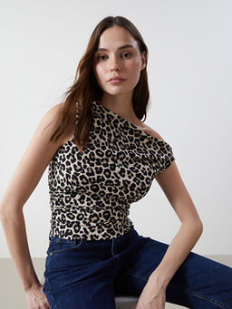 Kay?k Yaka Leopar Desenli Kad?n Bluz