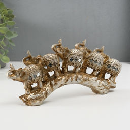 Фигурка полистоун «Пять слонов на камне в попонах с бахромой», 11×24.5×4.5 см