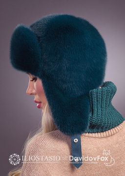 шапка Ушанка экомех изумруд - Davidovfox фото 4