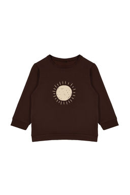 Kahverengi Erkek Cocuk Mevsimlik-Ince Galaktik Desenli Orme Bisiklet Yaka Sweatshirt TKDAW25SW00005