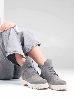 Ботинки 338.1541be. серый замок замша/Байка