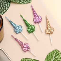 Свечи для торта Праздничные единороги, разноцветные, 5 шт.