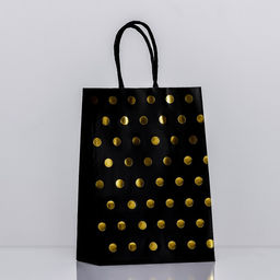 Цена за 12 шт. Пакет крафт с золотым тиснением, круглая ручка, черный, 15 х 21 х 8 см, 120 г