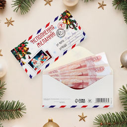 Цена за 10 шт. Конверт для денег "Исполнения желаний!" новогоднее письмо 16х8 см
