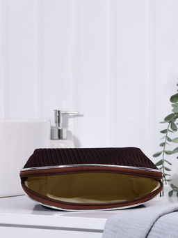 Косметичка на молнии женская, с подкладкой, вельветовая, коричневая