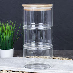 Банка для хранения 3-х ярусная бамбуковая крышка 8 см / LCSC33-8 /уп 40/ - Галеонтрейд фото 12