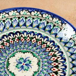 Ляган узбекский Риштанская Керамика «Узоры», d=25 см, синий