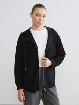Kap??onlu Oversize Kad?n Fermuarl? Sweatshirt